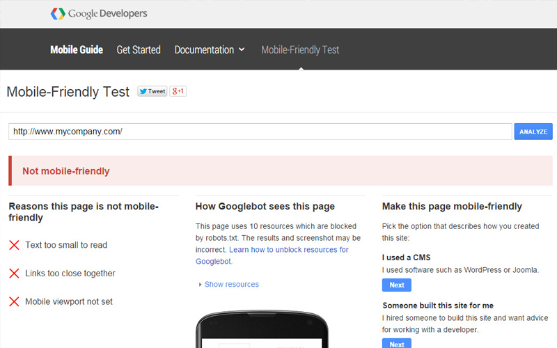 A sneak peek to Google tool to check your website’s mobile readiness